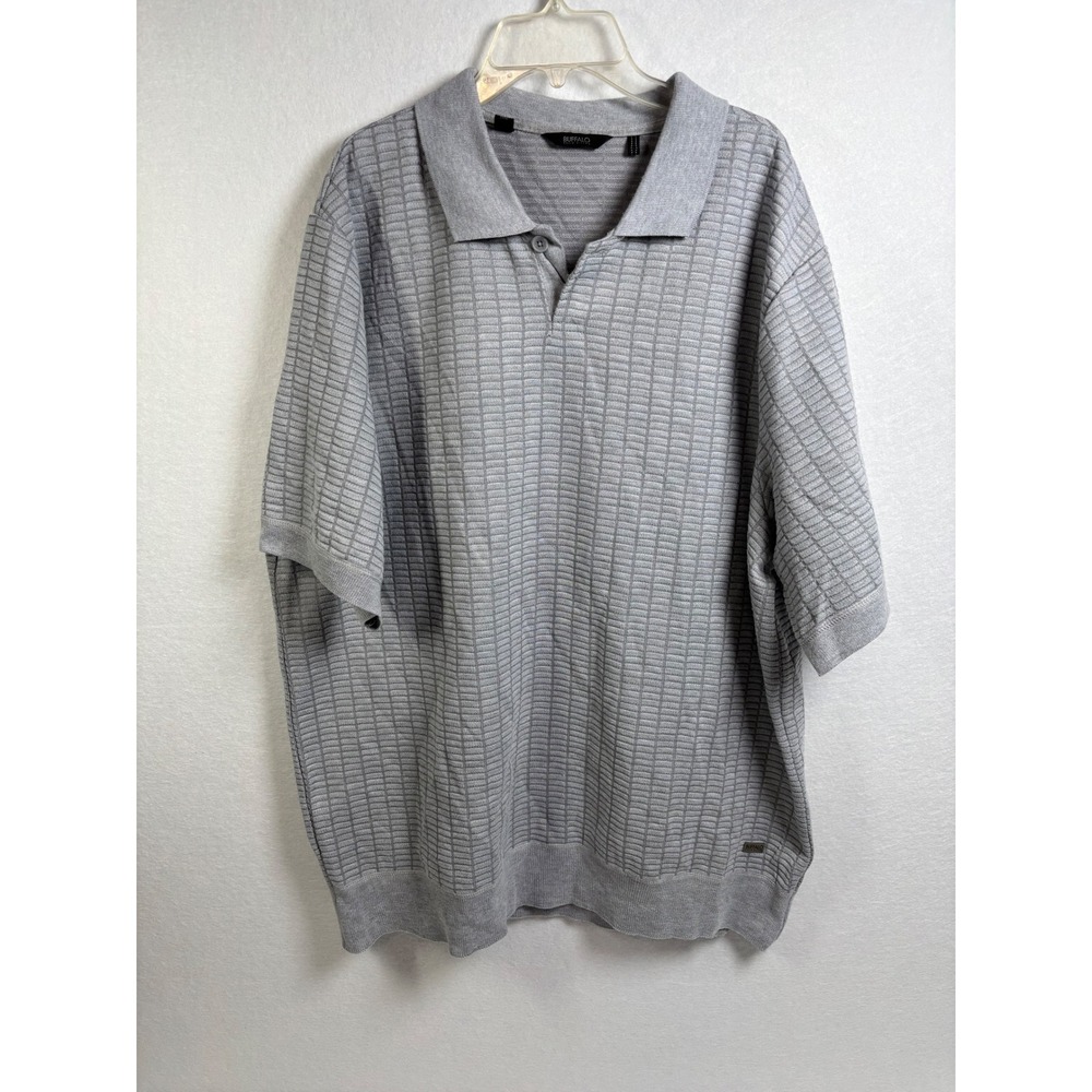 Buffalo David Bitton Polo Shirt Mens XXL Grey Polyester Textured Knit Casual Tee
